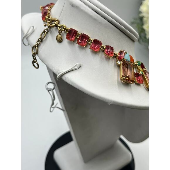 J. Crew Cluster Multicolor Emerald-Cut Crystals Jewel-Tone Collar Necklace - Picture 8 of 12